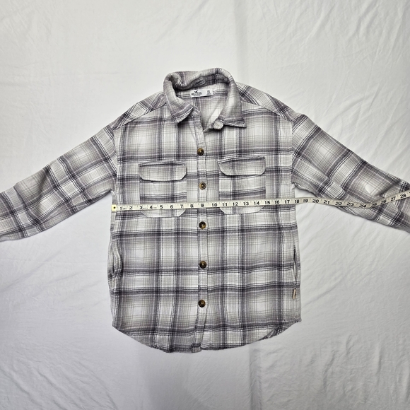 Hollister Shacket Boyfriend Fit Women's Gray Plaid Flannel Shirt XS [65] - Picture 7 of 10